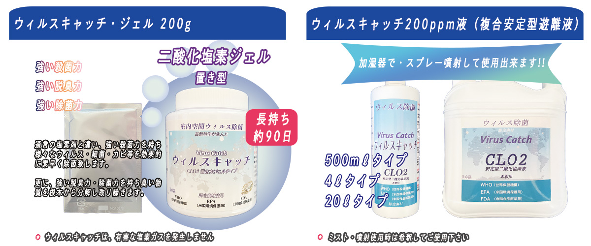 室内空間除菌ウィルスキャッチ / 複合安定型遊離液 200ppm